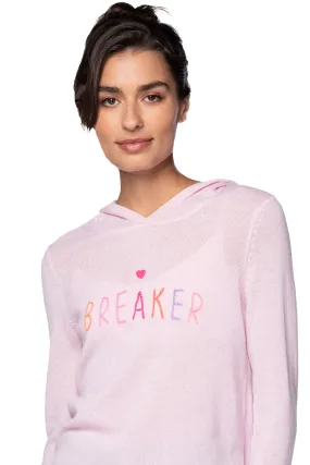 100% Cashmere Hoodie Sweater Lt Pink with Embroidery Heart Breaker