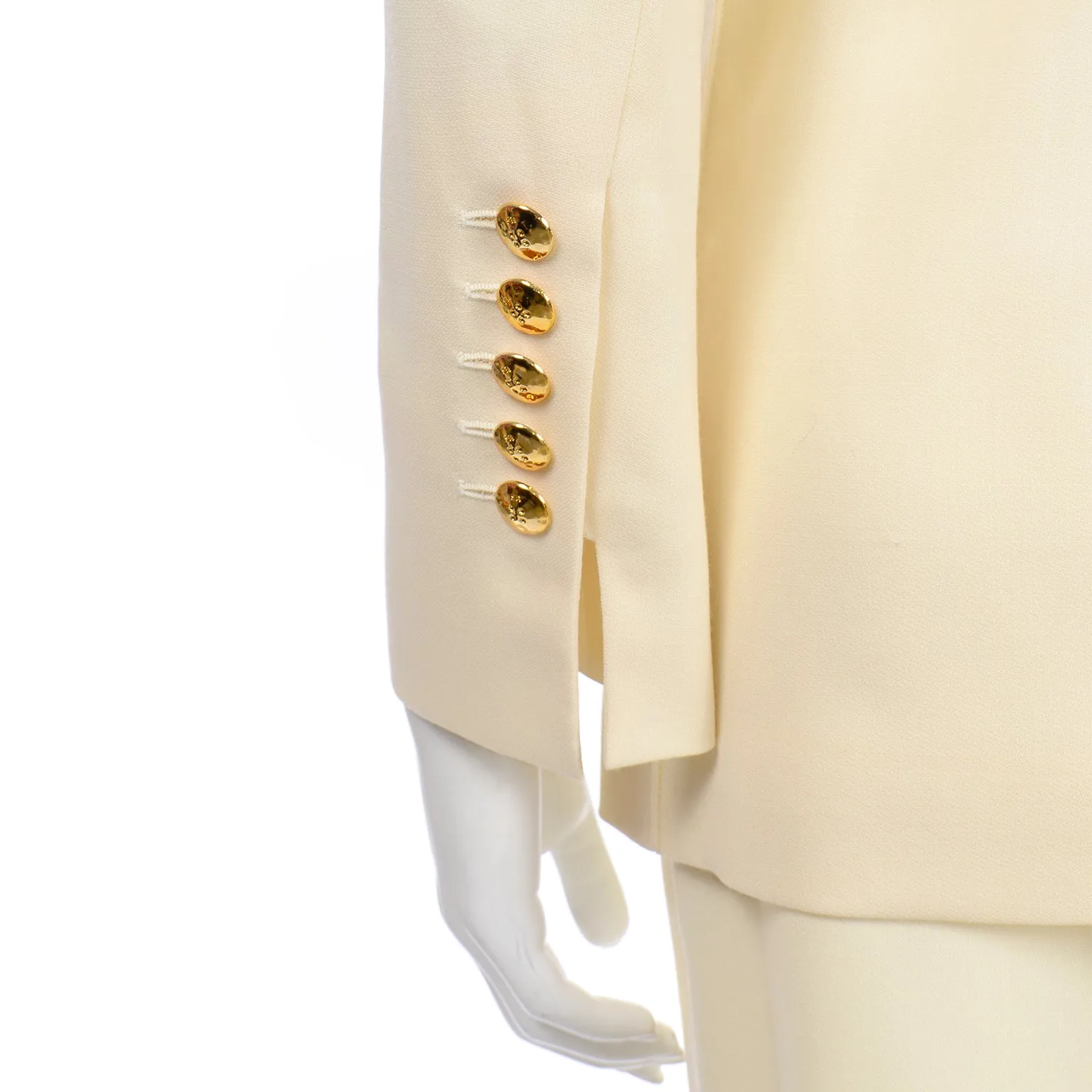 1990s Sonia Rykiel Cream Wool Skirt & Long Line Blazer Jacket Suit