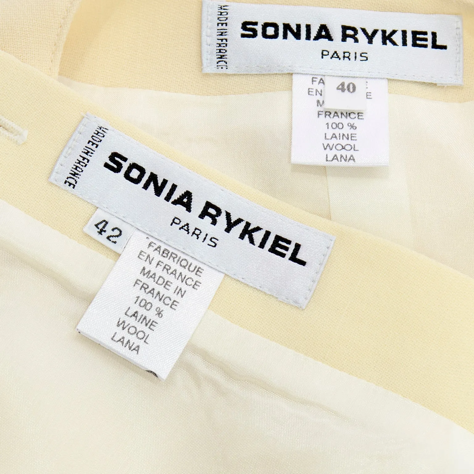 1990s Sonia Rykiel Cream Wool Skirt & Long Line Blazer Jacket Suit