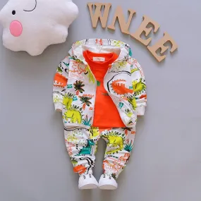 3-piece Floral Printed Hooded Coat & Sweatshirts & Pants for Children Boy