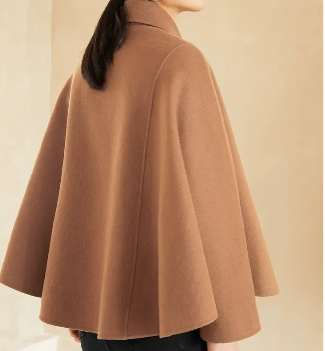 A-Line Cloak Waist Belt Wool Cape Coat Jacket Buttons 3623