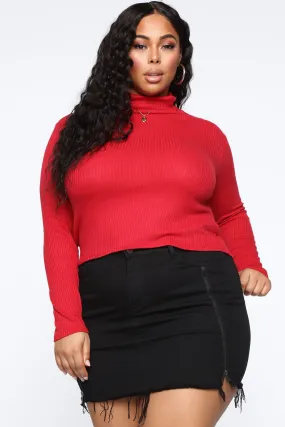 Actin' This Way Turtleneck Top - Red