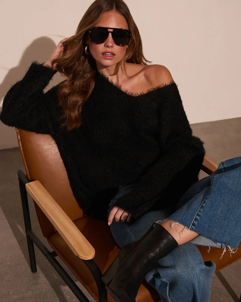 Adaline Fuzzy V Neck Sweater