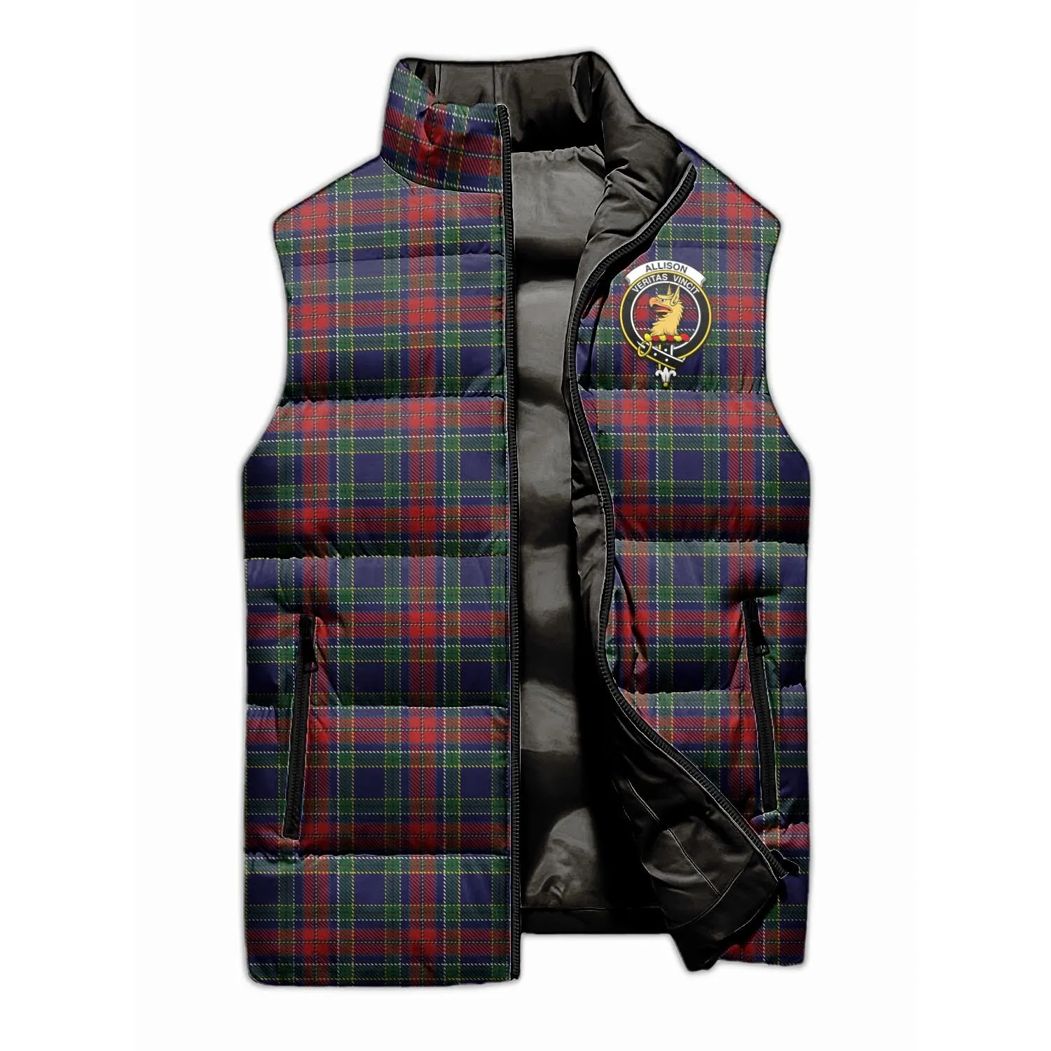 Allison Red Tartan Sleeveless Puffer Jacket with Family Crest