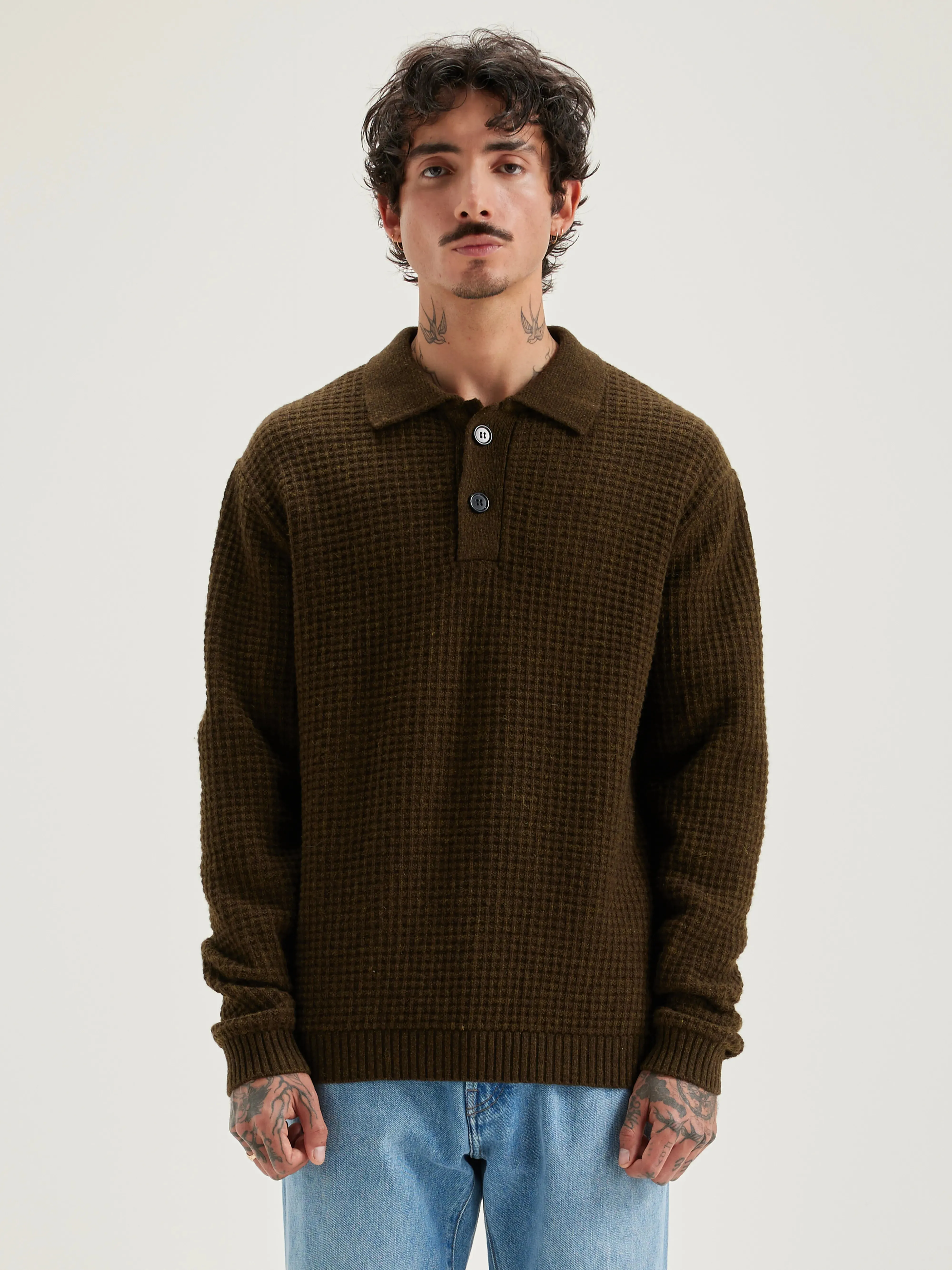 Allos polo-style sweater (242 / M / OLIVE)