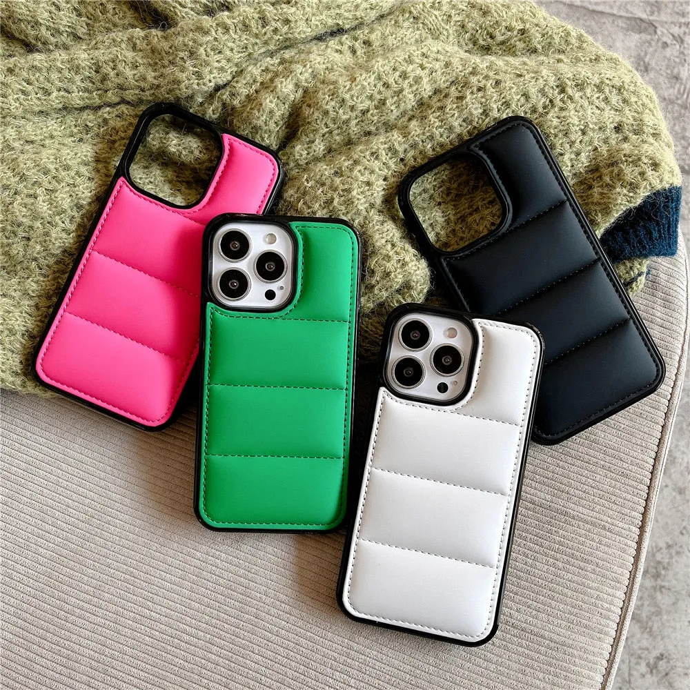 Anymob iPhone Black Down Jacket Puffer Phone Case Fashion Soft Fabric Shockproof Bumper Cover