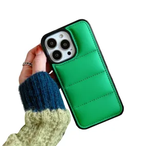 Anymob iPhone Green Down Jacket Puffer Phone Case Fashion Soft Fabric Shockproof Bumper Cover