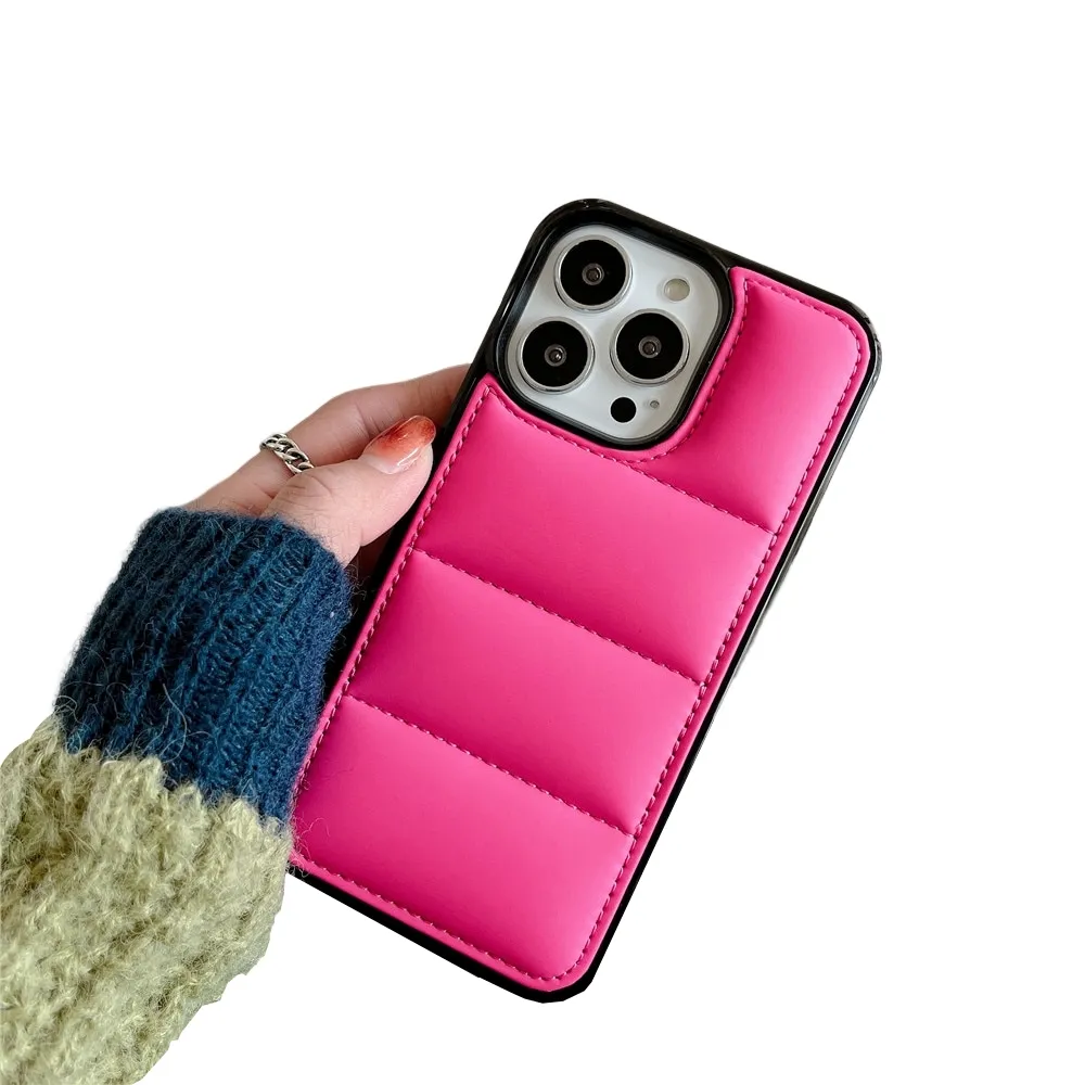 Anymob iPhone Pink Down Jacket Puffer Phone Case Fashion Soft Fabric Shockproof Bumper Cover