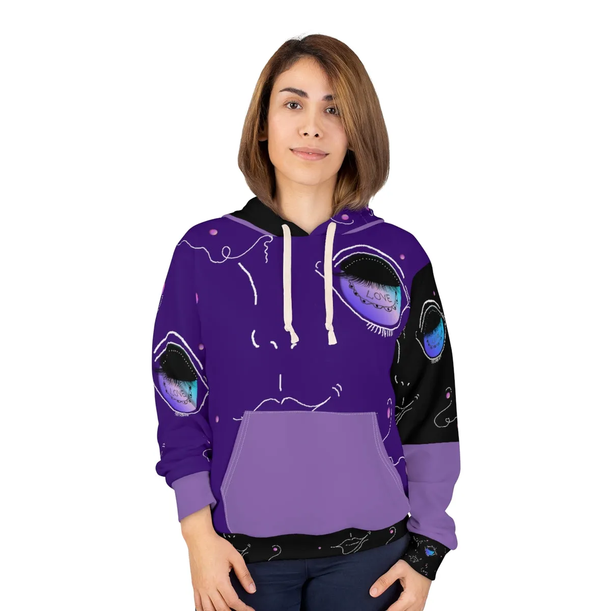 AOP Unisex Pullover Hoodie BLUE EYE DOODLES