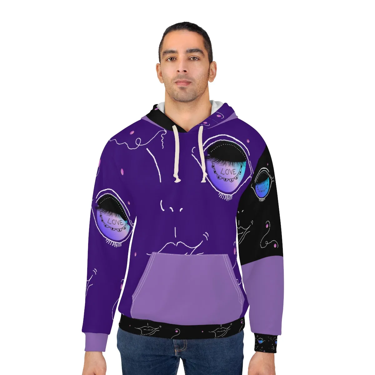 AOP Unisex Pullover Hoodie BLUE EYE DOODLES