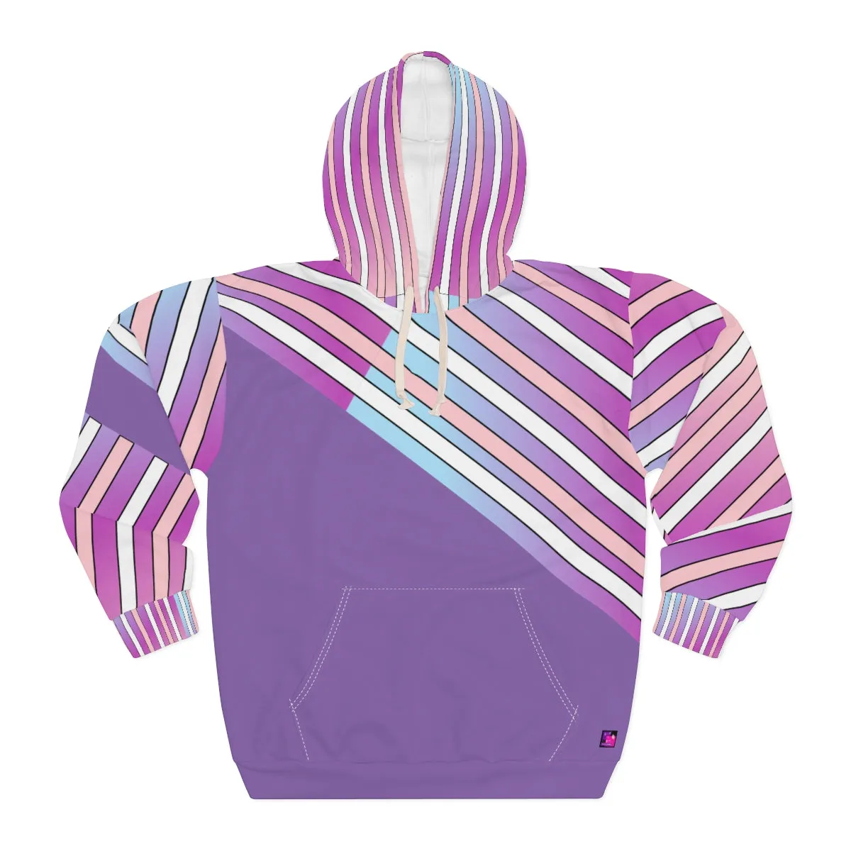 AOP Unisex Pullover Hoodie LILAC IN STRIPES