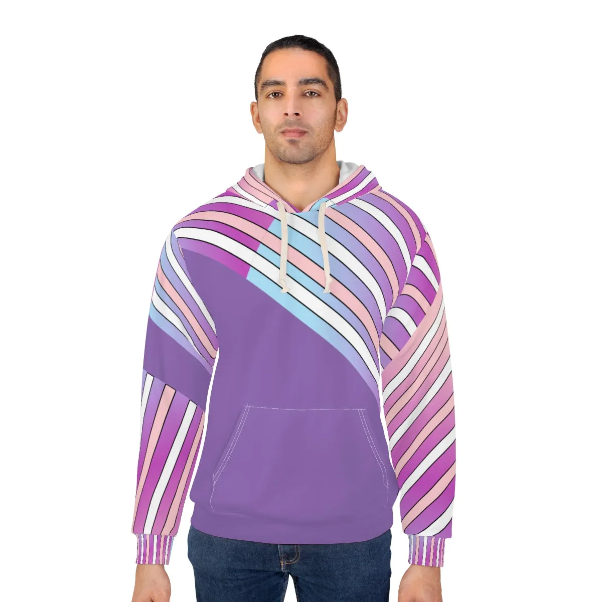 AOP Unisex Pullover Hoodie LILAC IN STRIPES