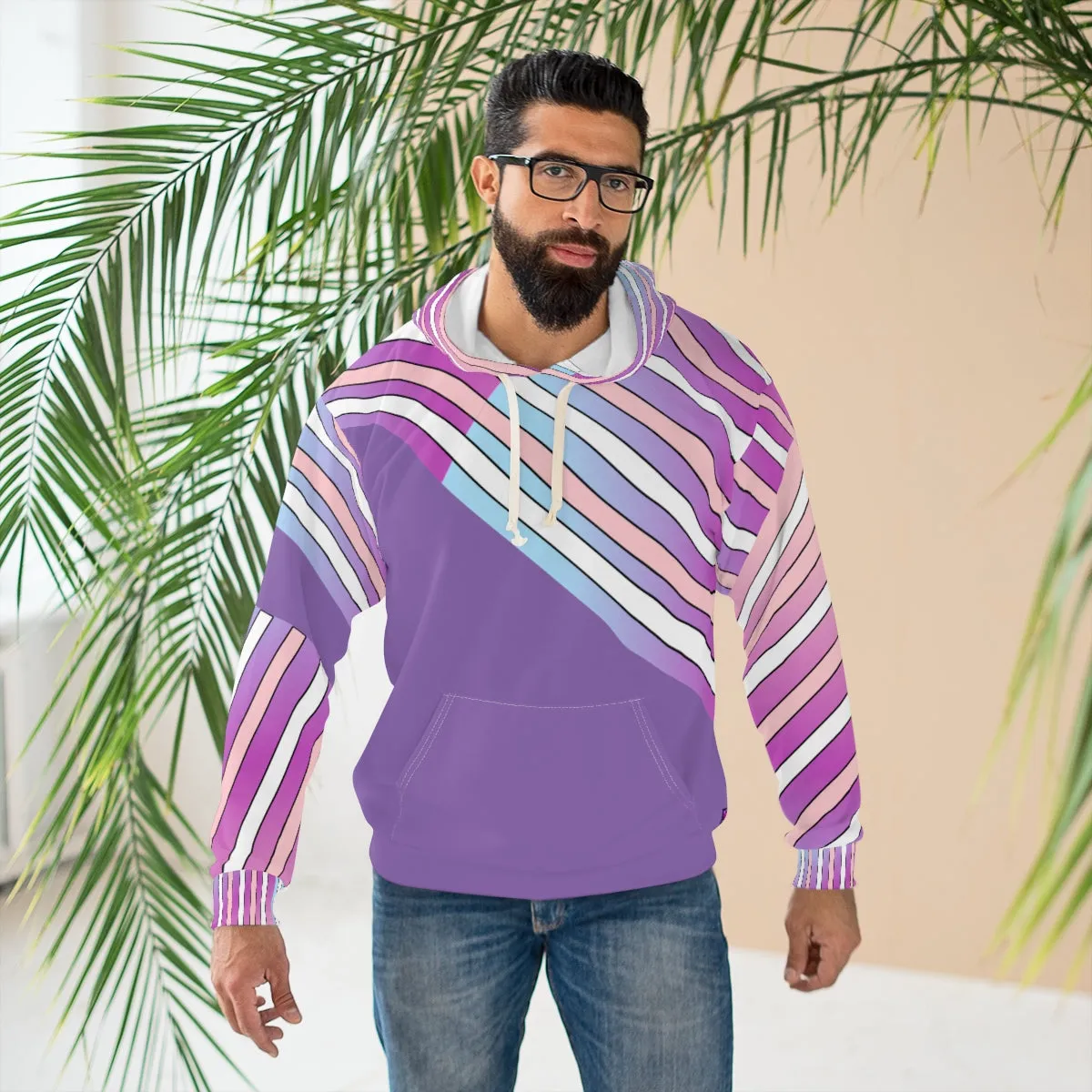 AOP Unisex Pullover Hoodie LILAC IN STRIPES