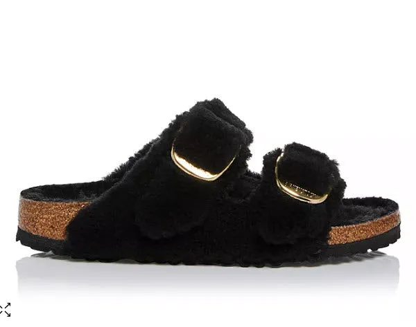 Arizona Big Buckle Shearling - The Birkenstock Signature Double Band Sandal in Black