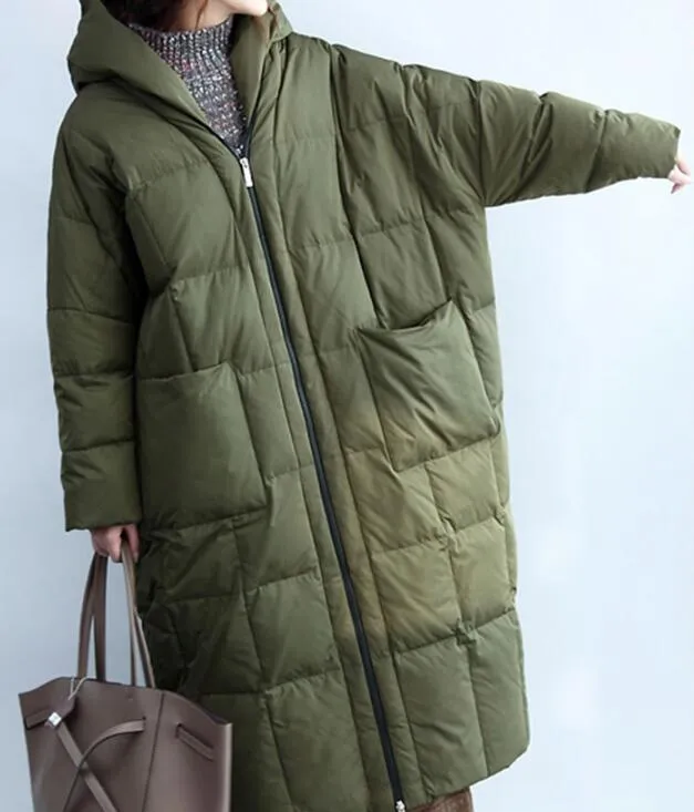 Army Green Women Winter Puffer Loose Duck Down Jackets Long Warm Women Long Down Coat 30125