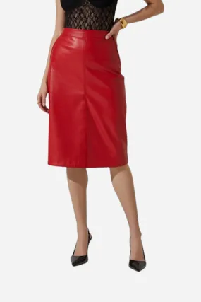 ASTR Ladonne Faux Leather Midi Skirt in Red