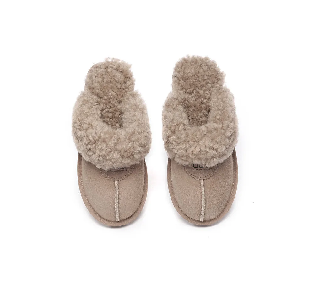 AUSTRALIAN SHEPHERD® UGG Slippers Double Faced Sheepskin Wool Waffle Curly