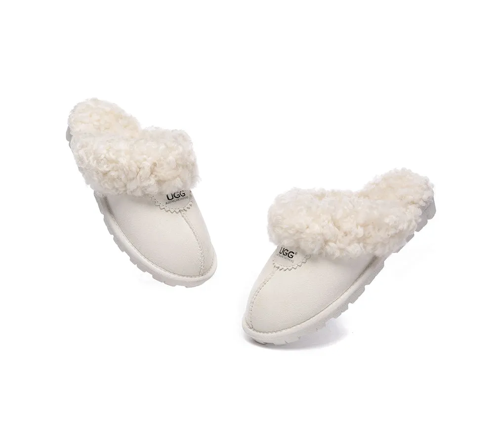 AUSTRALIAN SHEPHERD® UGG Slippers Double Faced Sheepskin Wool Waffle Curly