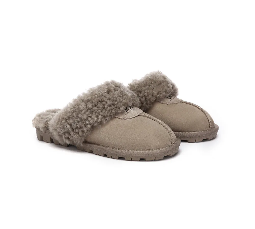 AUSTRALIAN SHEPHERD® UGG Slippers Double Faced Sheepskin Wool Waffle Curly