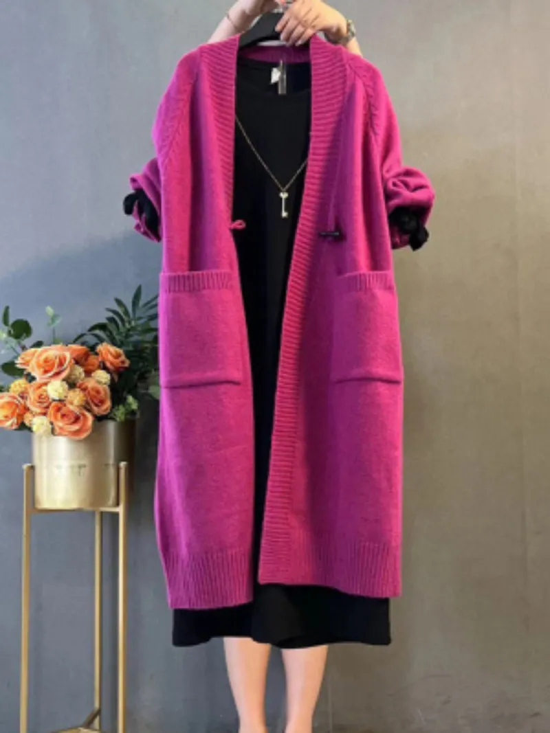 autumn and winter plus size long loose knitted cardigan coat