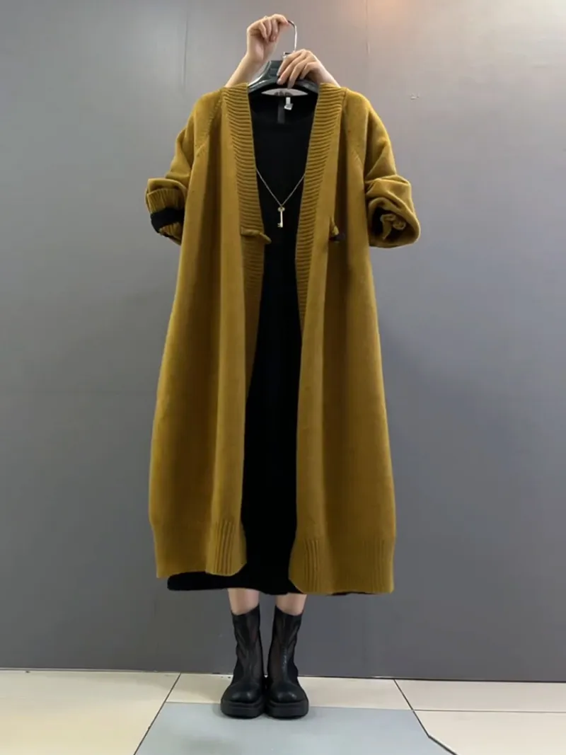 autumn and winter plus size long loose knitted cardigan coat