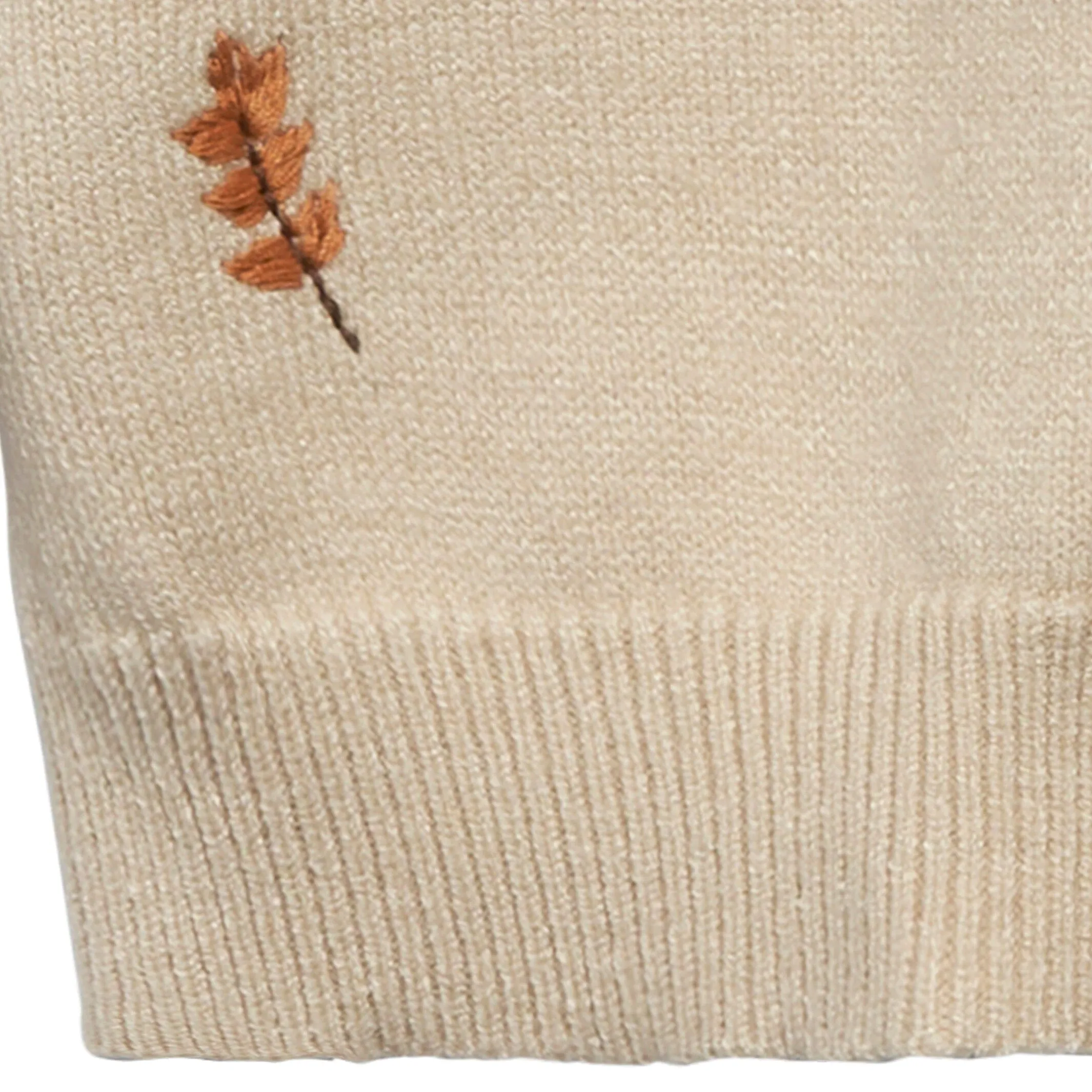 Baby Neutral Light Beige Embroidered Leaves Sweater