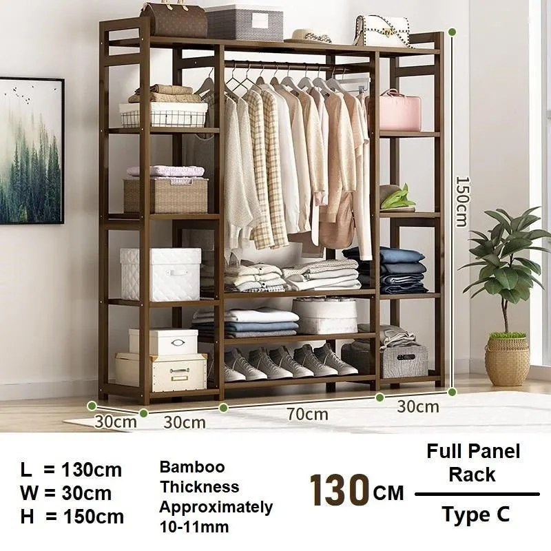 Bamboo Clothes Rack Garment Closet Storage Organizer Hanging Rail Shelf Dress room