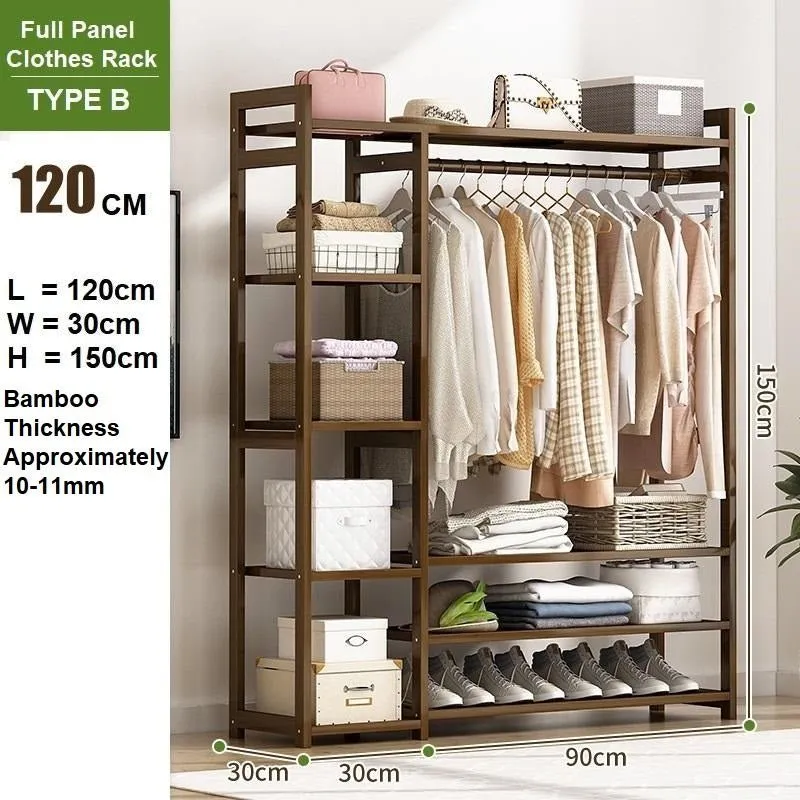 Bamboo Clothes Rack Garment Closet Storage Organizer Hanging Rail Shelf Dress room