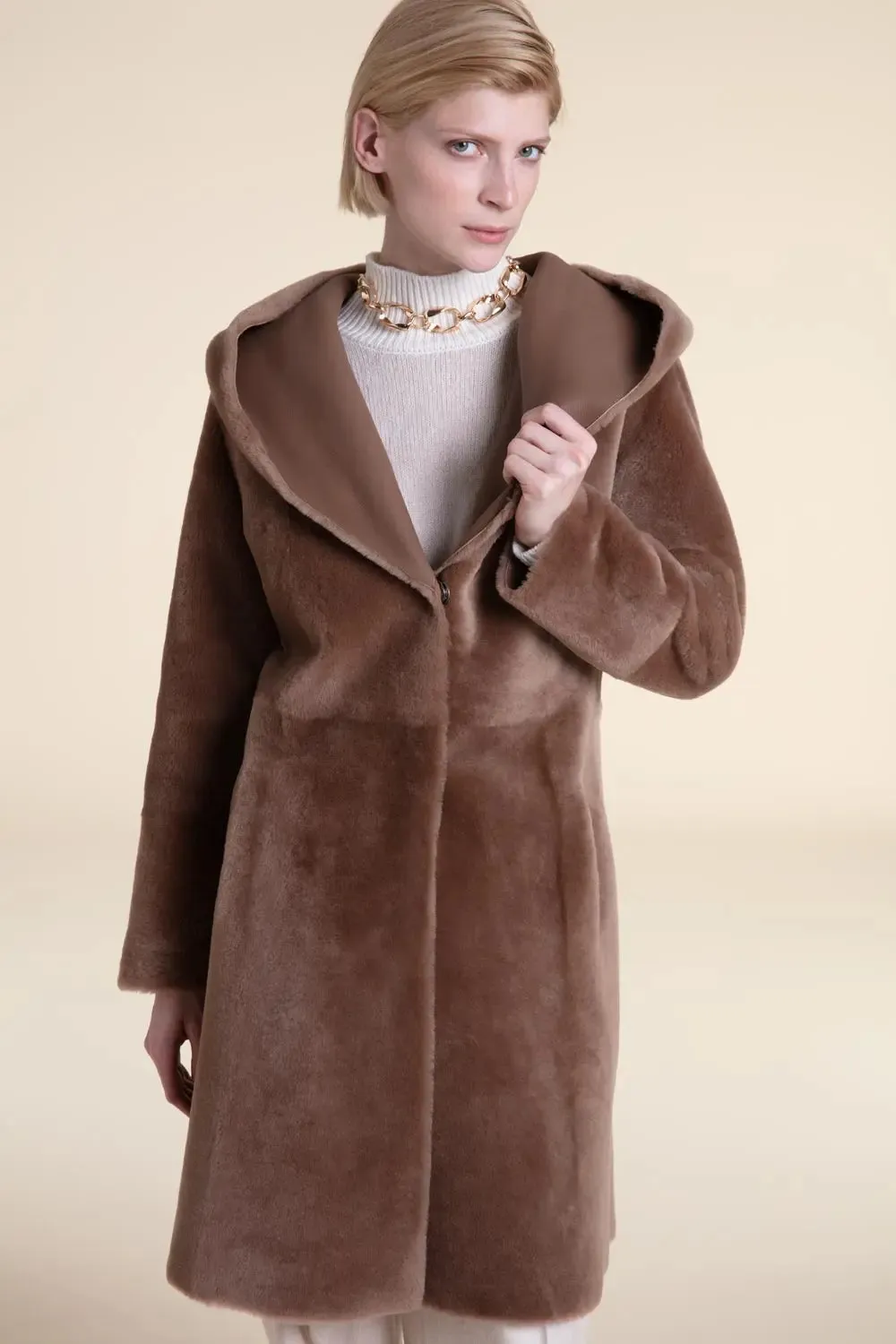 Beige shearling coat womens