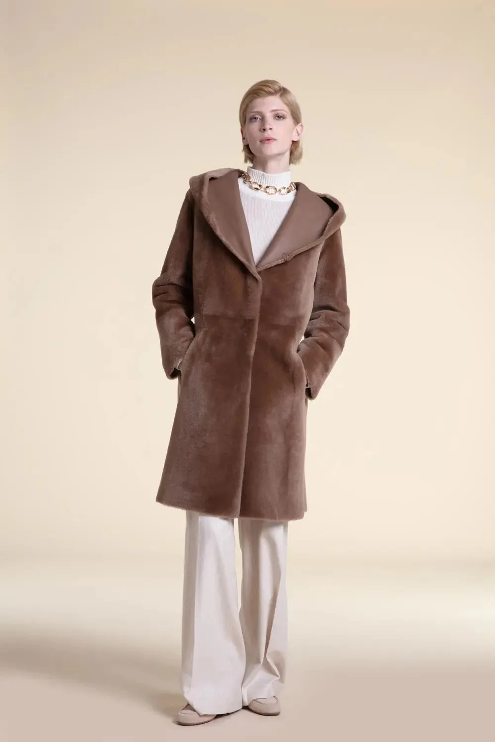 Beige shearling coat womens