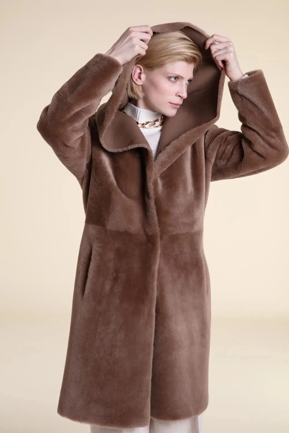 Beige shearling coat womens