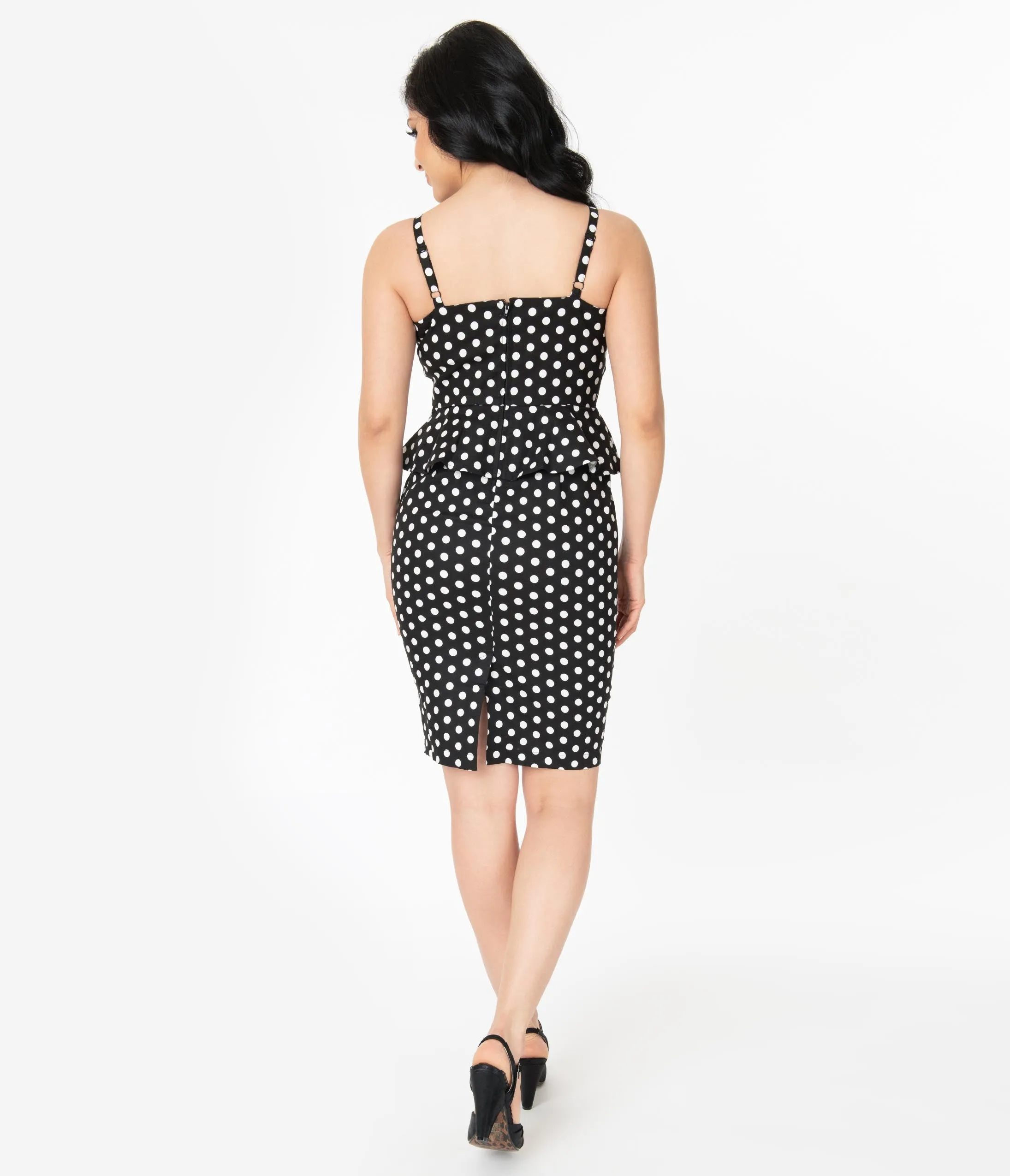 Black & White Polka Dot Peplum Waist Dress