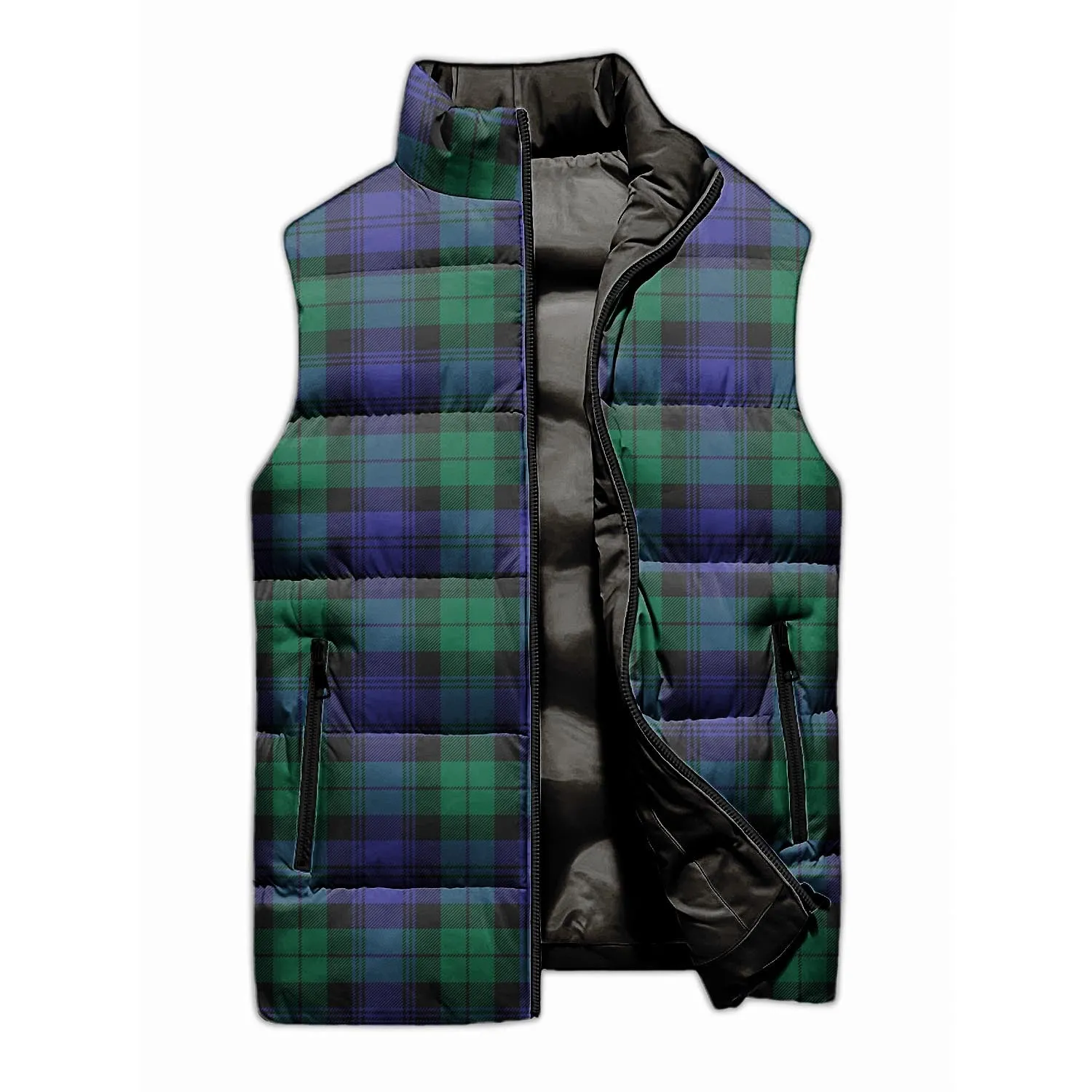 Black Watch Modern Tartan Sleeveless Puffer Jacket