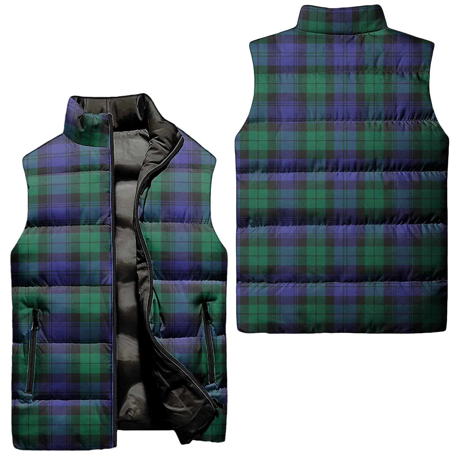 Black Watch Modern Tartan Sleeveless Puffer Jacket