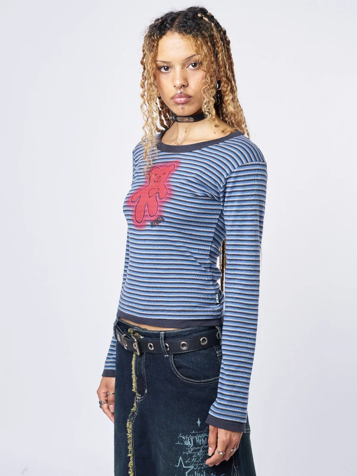 Bloody Teddy Blue Striped Top