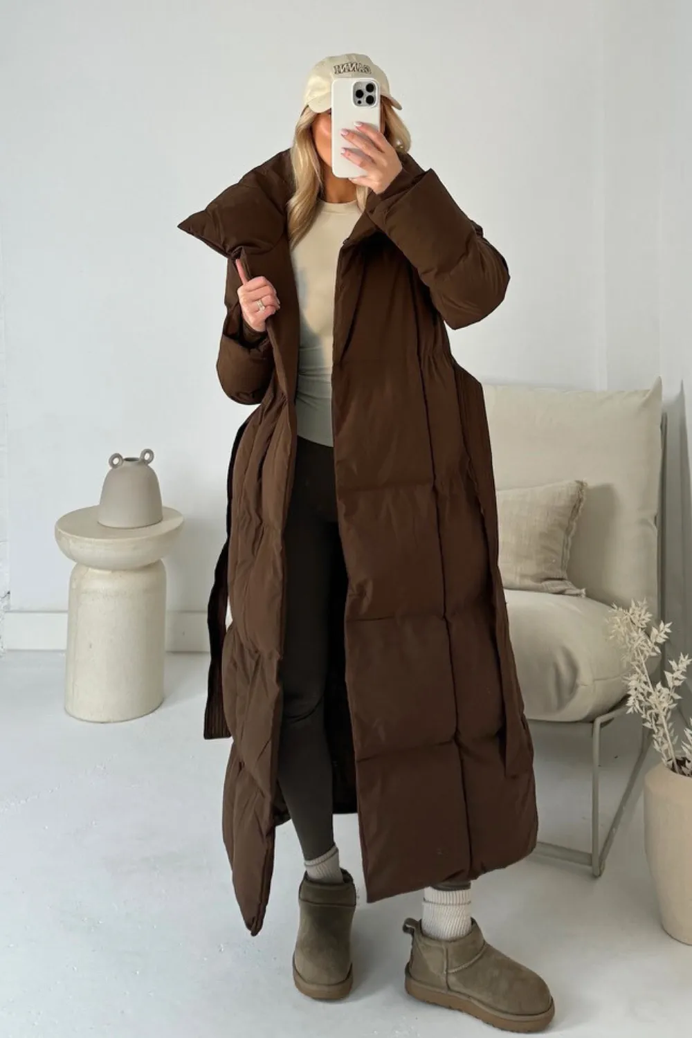 Blossom brown oversized long padded duvet coat