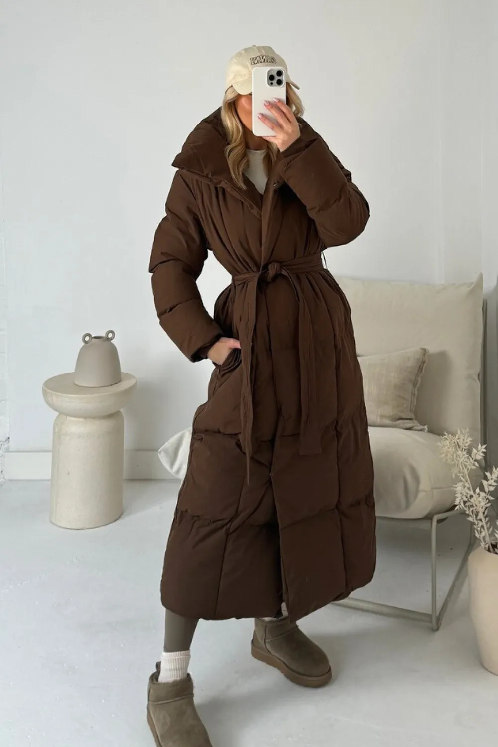 Blossom brown oversized long padded duvet coat