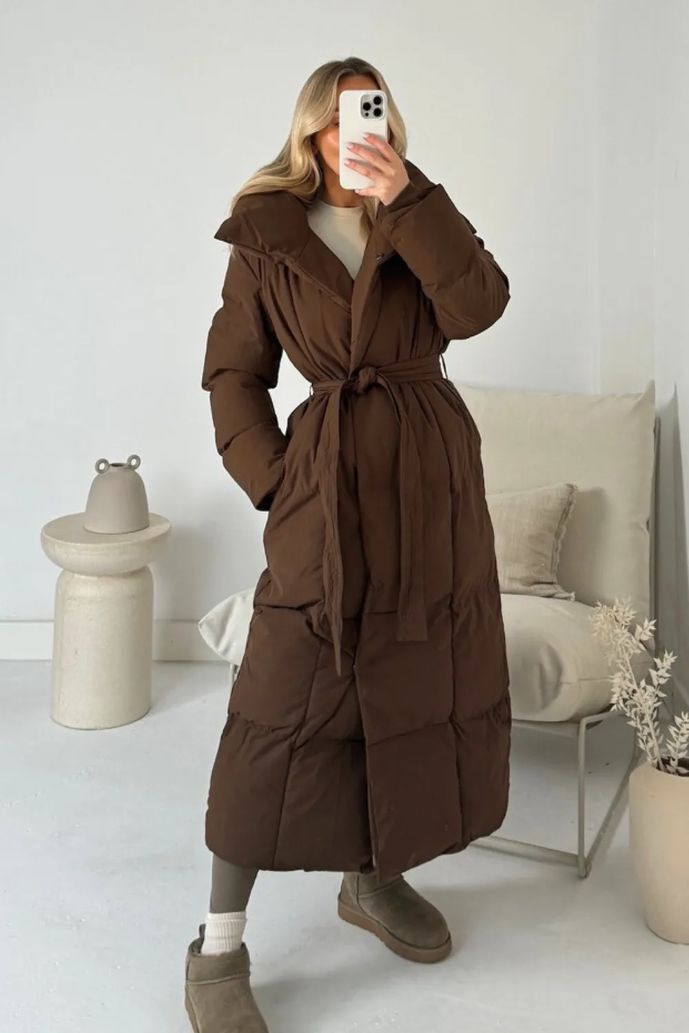 Blossom brown oversized long padded duvet coat