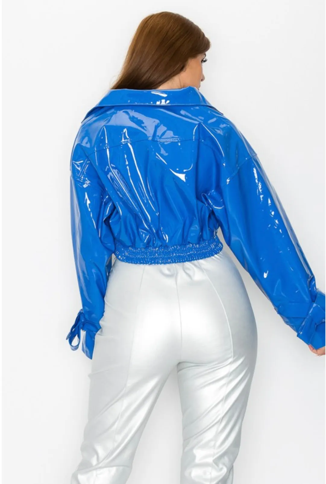 Blue Patent Leather Crop Jacket