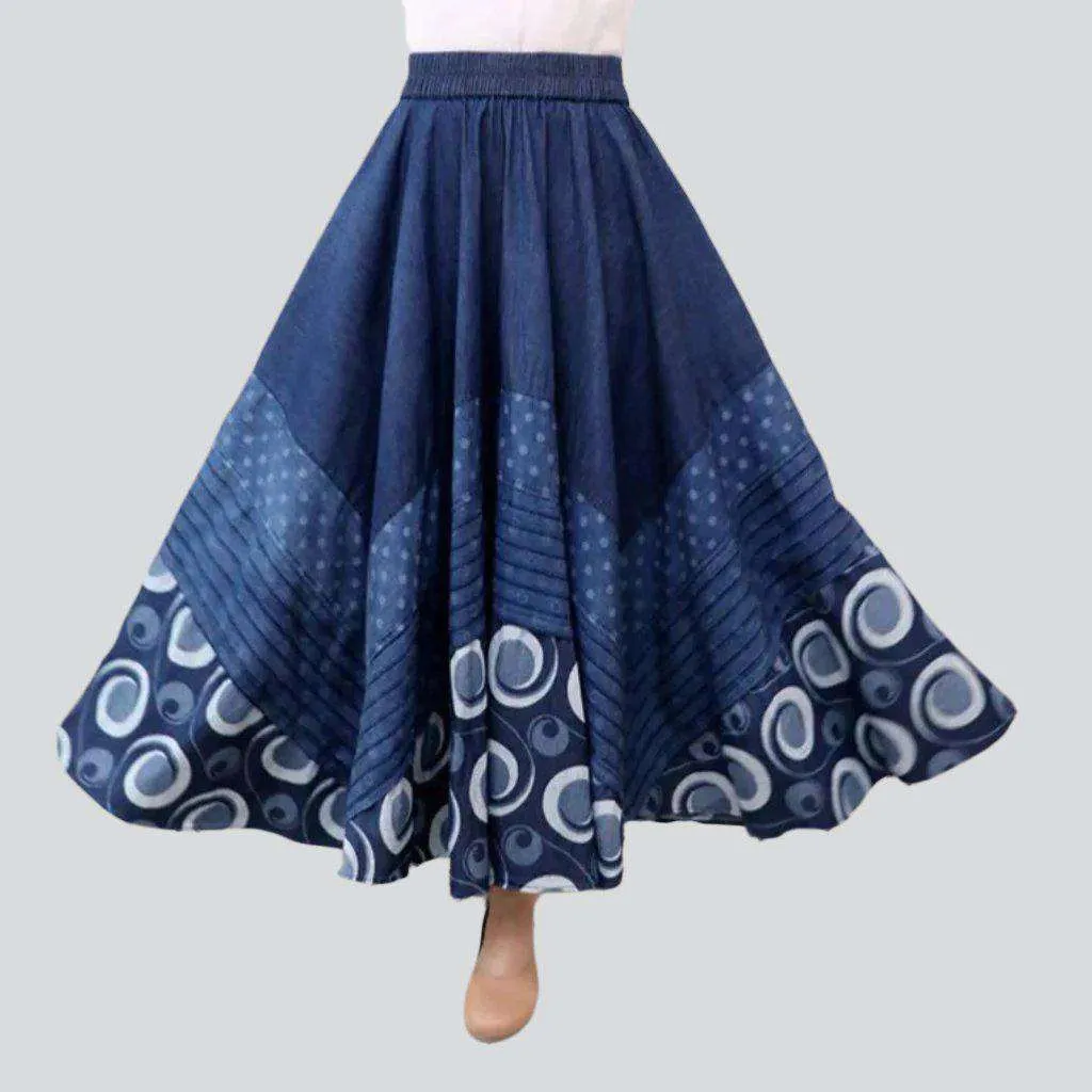 Bohemian dark long denim skirt