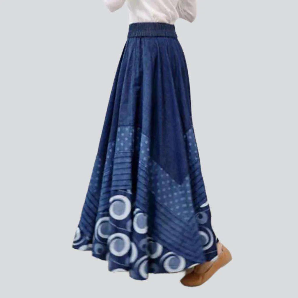 Bohemian dark long denim skirt