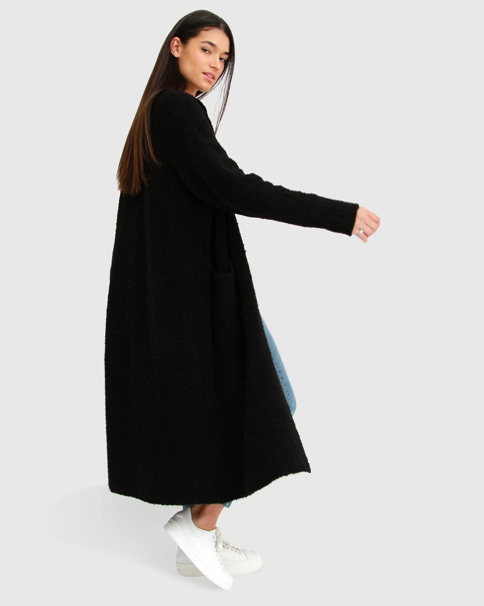 Born To Run Sustainable Sweater Coat - Black