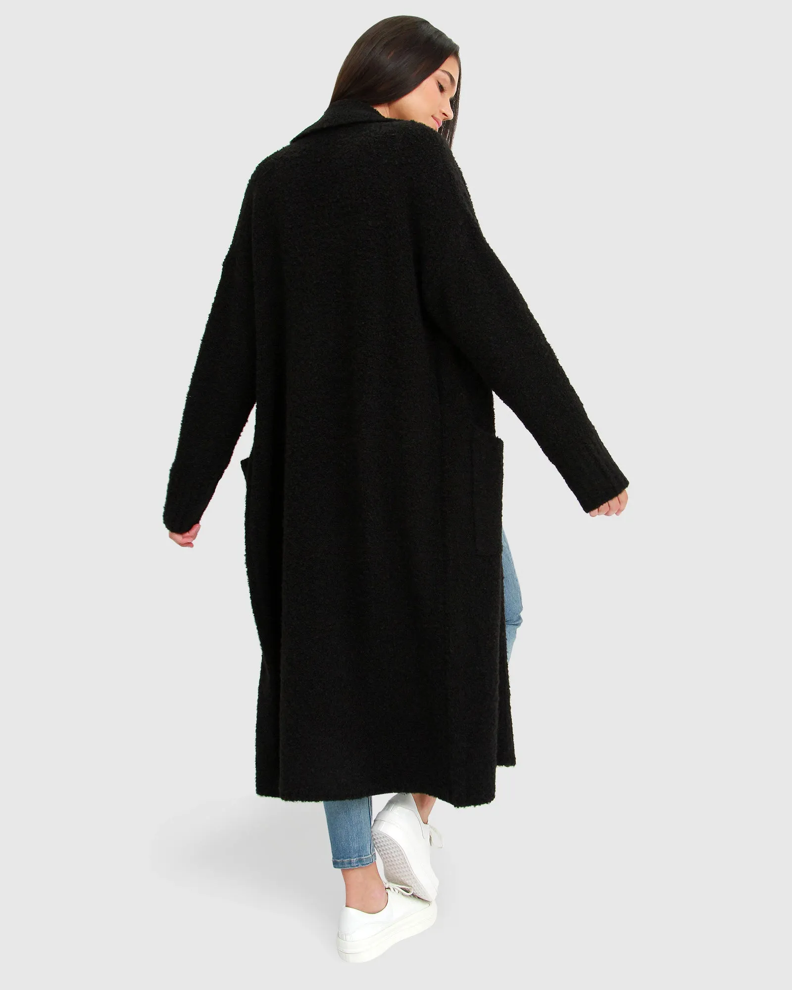 Born To Run Sustainable Sweater Coat - Black