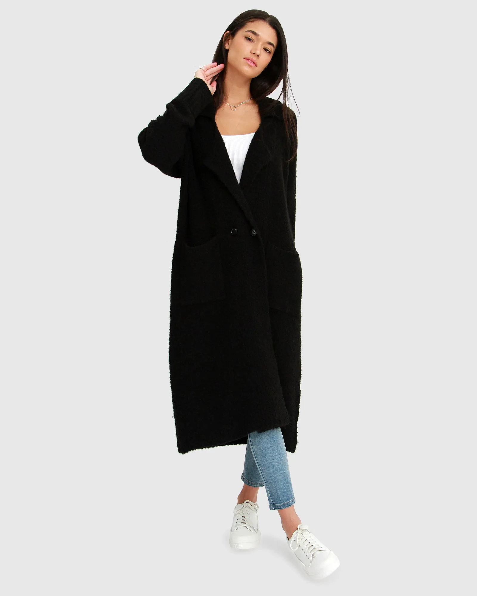 Born To Run Sustainable Sweater Coat - Black