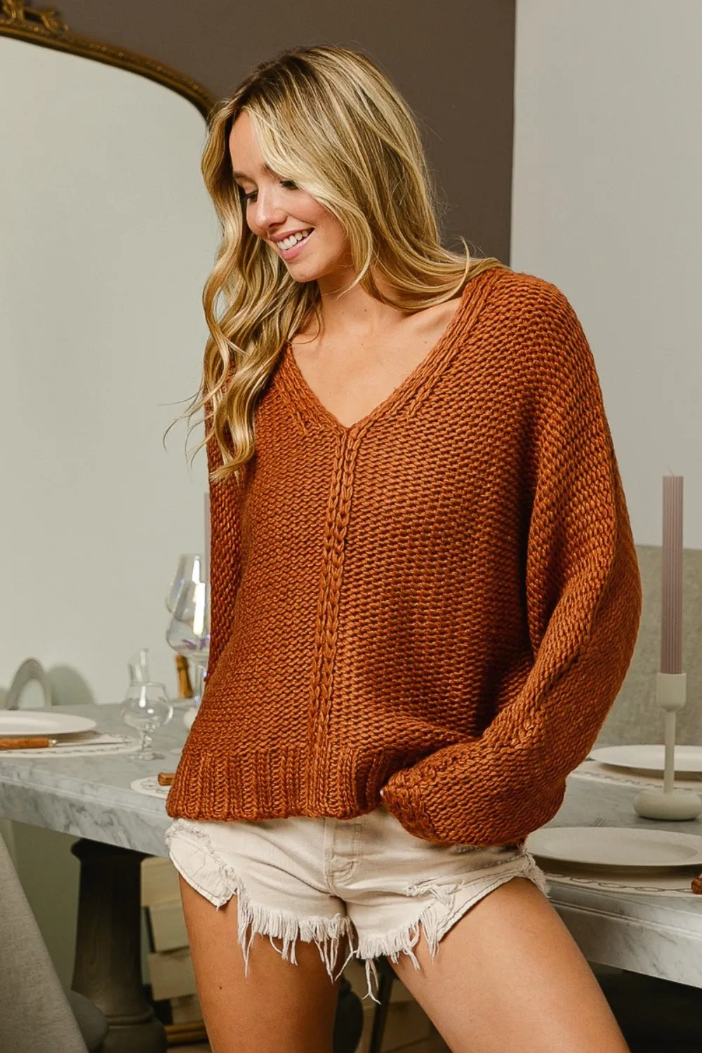 Brandi V-Neck Cable Knit Sweater