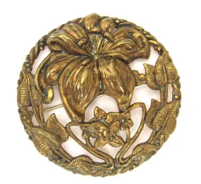 Brass Circular Lily Brooch/Pin