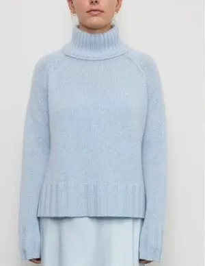 Brazeau Tricot - Rib mock Neck Sweater in Chambray Blue