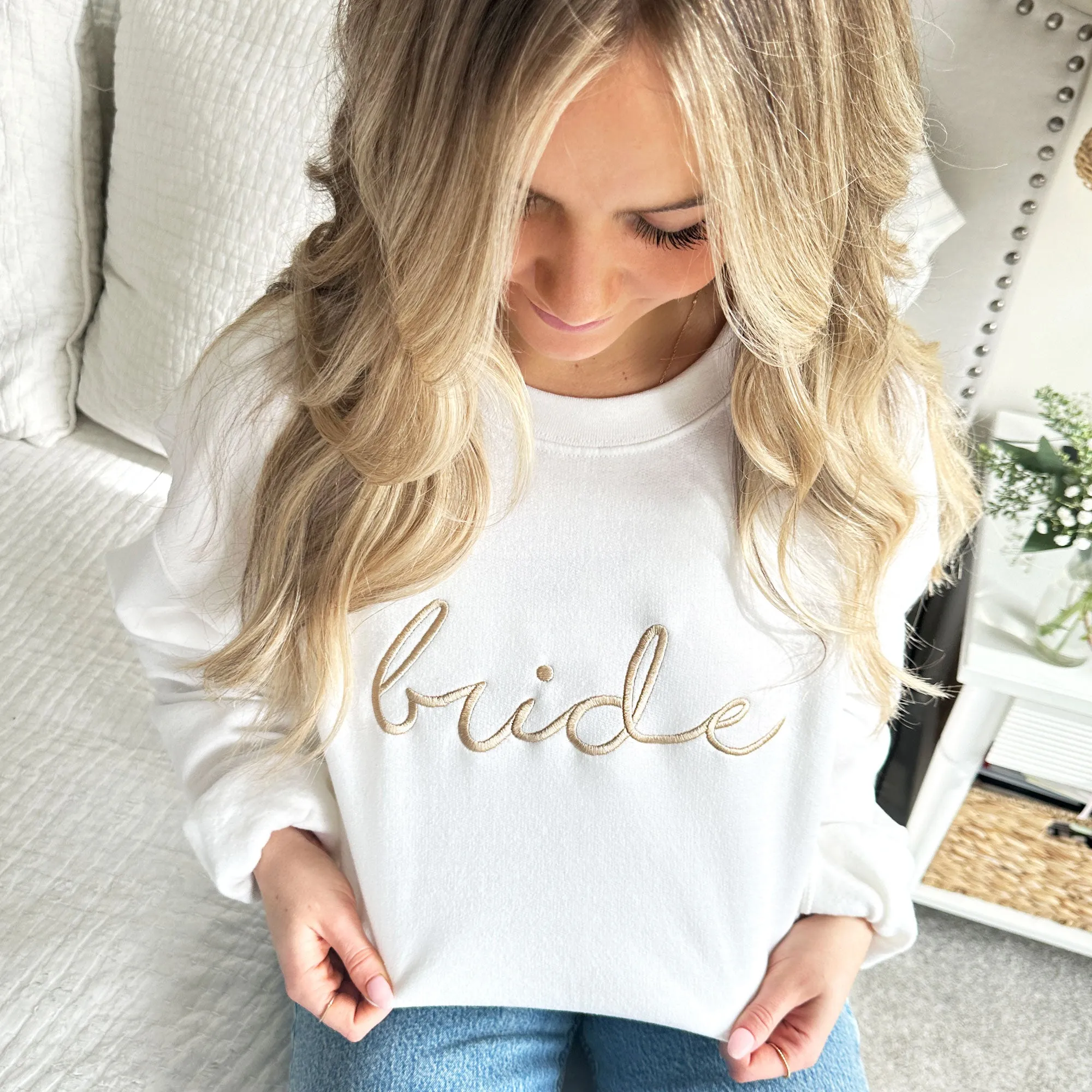 Bride Script Embroidered Gemma Crewneck Sweatshirt