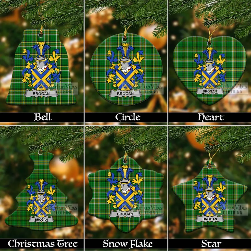 Brogan Irish Clan Tartan Christmas Ceramic Ornament with Coat of Arms