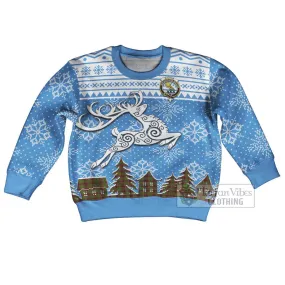 Buchan Clan Christmas Kid Ugly Sweater with Tartan and Celtic Reindeer Style